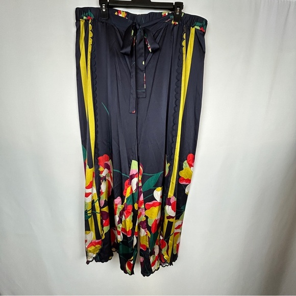 NEW Johnny Was Cassandra Floral Wide-Leg Scallop Tie Elastic Waist Silk Pants - Picture 5 of 17